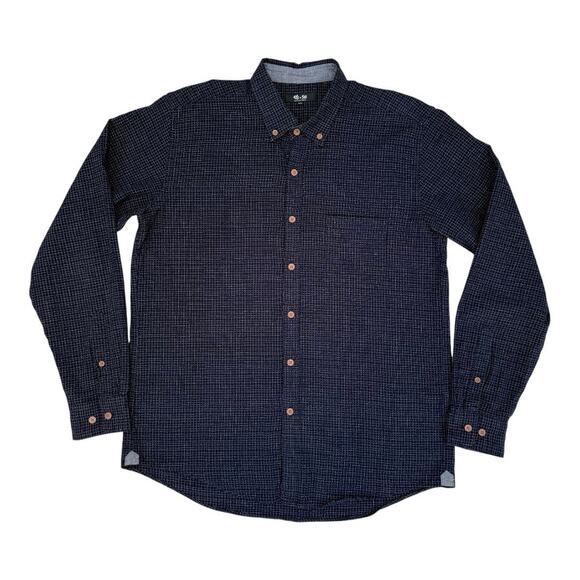 Kiriko Made ToK Shirt Long Sleeve Button-Up Chijimi Indigo with Small Grid L - Picture 1 of 5